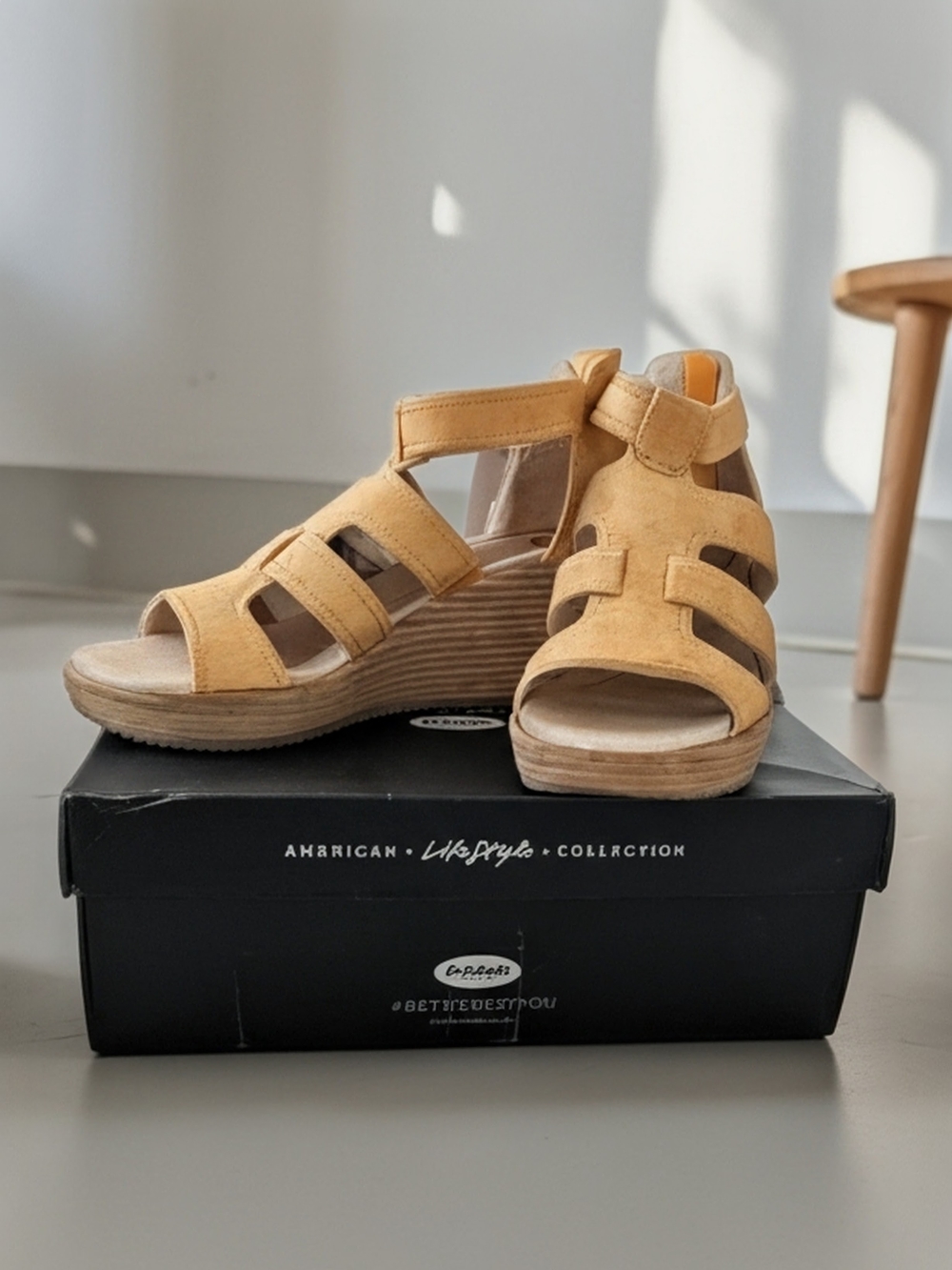 Dr. Scholl's Mustard Yellow Suede Strappy Wedge Sandals